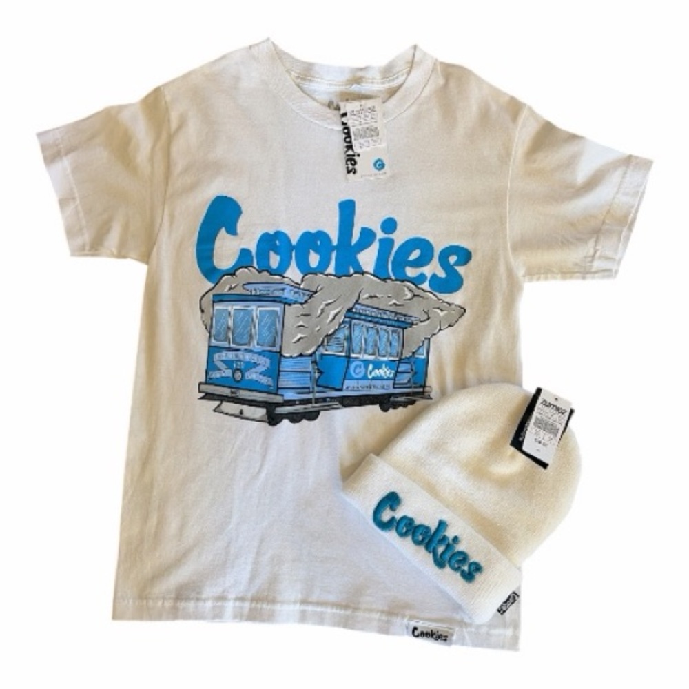 NWT!! Cookies White and Blue Graphic Tee with matching beanie